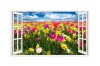 Sticker decorativ, Fereastra 3D, Lalele, 85 cm, 244STK, natura si peisaje