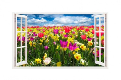 Sticker decorativ, Fereastra 3D, Lalele, 85 cm, 244STK foto