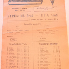 Program meci fotbal "STRUNGUL" ARAD - UTA ARAD (02.04.1989)