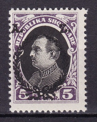 ✅ Albania 1927 &amp;quot; Presedintele Ahmed Zogu - supratipar &amp;quot; valoarea mare 5 Franc , abklatsch supratipar ! , Michel 161 , cota 14 &amp;euro; , MNH foto