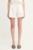Samsoe Samsoe pantaloni scurți din in MAREN culoarea verde, uni, high waist, F23900001