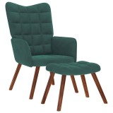 Cumpara ieftin Scaun de relaxare cu taburet, verde &icirc;nchis, catifea