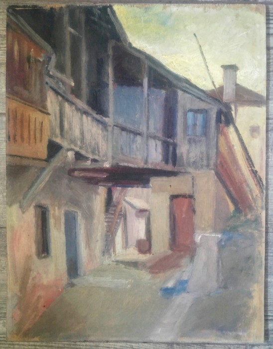 Curte de han// ulei pe carton, nesemnat