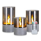 Cumpara ieftin Set 3 lumanari decorative LED Candeldo, functie timer, fara flacara, iluminare ambientala, pentru living si baie, Ceara si ABS, culoare Gri