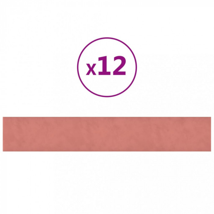 Panouri de perete 12 buc. roz 90x15 cm catifea 1,62 m&sup2;