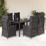 vidaXL Set mobilier de grădină cu perne, 7 piese, negru, poliratan 3213072