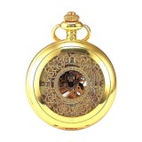 Ceas de buzunar Gorben PM004 Auriu - Skeleton Mecanic, Steampunk, Afisaj cu Cifre Romane, Cu Lant Vintage Retro