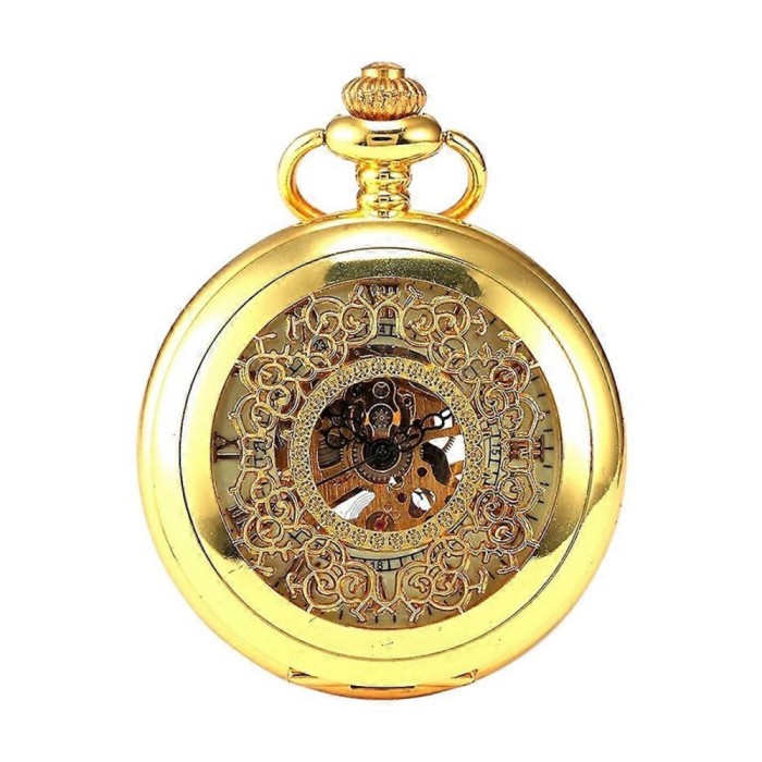 Ceas de buzunar Gorben PM004 Auriu - Skeleton Mecanic, Steampunk, Afisaj cu Cifre Romane, Cu Lant Vintage Retro