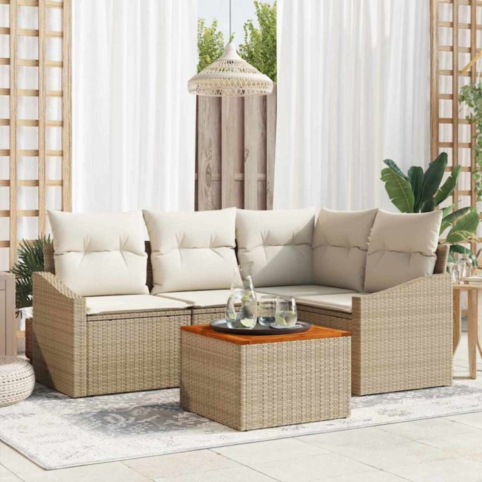 vidaXL Set de canapele pentru grădină 5 pcs Bej și alb 3356496