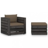 vidaXL Set mobilier grădină, 2 piese, cu perne, gri, lemn impregnat 3068152