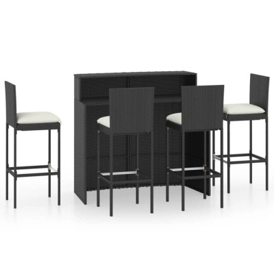 vidaXL Set mobilier bar de grădină cu perne, 5 piese, negru foto