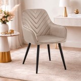 Scaun stil fotoliu bucatarie/living,Artool,Nana,catifea bej inchis,picioare metal negru,54x61x83.5 cm