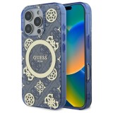 Husa iPhone 16 Pro originala Guess IML Peony On 4G Background MagSafe, albastru, GUHMP16LH4PYEEB