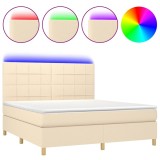 Cumpara ieftin Pat cu arcuri, saltea si LED, crem, 160x200 cm, textil