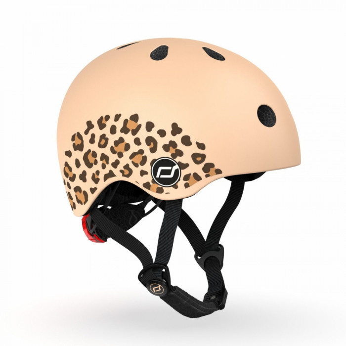 Casca de protectie pentru copii, sistem de reglare magnetic cu led, XXS-S, 45-51 cm, 1 an+, Leopard, Scoot Ride