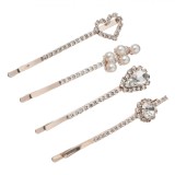 Set Agrafe Păr, Model Floare, Inimă și Oval, Culoare Roz Aurie, 4 Bucăți, Oem