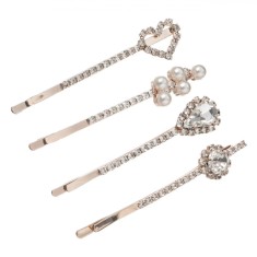Set Agrafe Păr, Model Floare, Inimă și Oval, Culoare Roz Aurie, 4 Bucăți