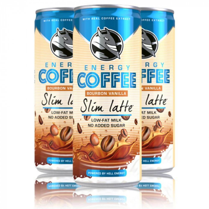Bax 24 Energizante Hell Energy Coffee Slim Latte, 250 ml, Energizant Hell Energy Coffee, Bauturi Non-Alcoolice, Hell Energy Coffee Energizante, Doze d