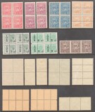 ROMANIA lot 27 timbre fiscale IOVR blocuri de 4 &amp; streif MNH 1947-1948