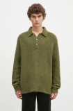 Norse Projects pulover de l&acirc;nă Rasmus Relaxed Brushed Polo bărbați, culoarea verde, N45.0614.8098