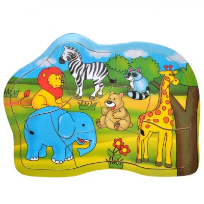 Puzzle Lemn, Animale Jungla, 9 Piese, Dimensiuni 23x17 cm, Multicolor foto