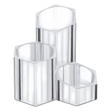 Suport Acrilic Pensule, Model Poligonal, Transparent, 13.5x13.5x12cm, 3 Locuri