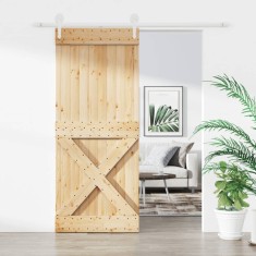Ușă glisantă cu set feronerie, 100x210 cm, lemn masiv de pin foto