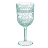 Pahar cu picior pentru vin, plastic, 430 ml, verde menta, model reliefat, CMCLASS