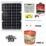 Kit complet gard electric 12V 14 Joule cu panou solar 20W lungime fir 1000m, 100 izolatori, kit poarta si baterie 1x12V/17Ah Breckner Germany