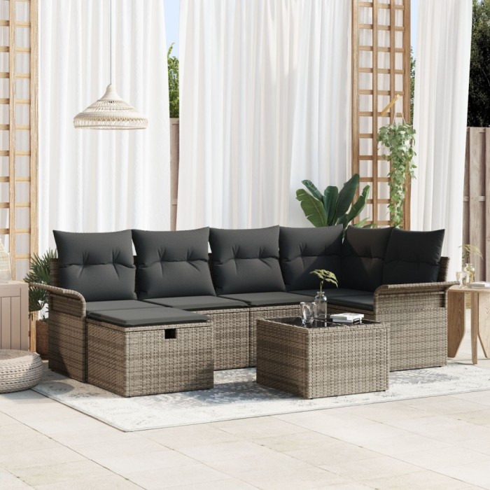 Gossi set canapea gradina 7 piese cu perne gri ratan poliester