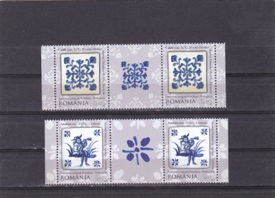 ROMANIA 2010 LP 1869 EM COM. ROMANIA -PORTUGALIA CERAMICA TRIPTIC,CU VINIETA MNH foto