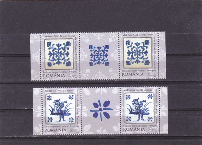 ROMANIA 2010 LP 1869 EM COM. ROMANIA -PORTUGALIA CERAMICA TRIPTIC,CU VINIETA MNH