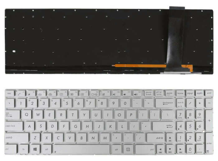 Tastatura laptop noua Asus N56 N550 N56V U500VZ N76 N76VM N76VJ Silver Backlit Win 8 Layout US