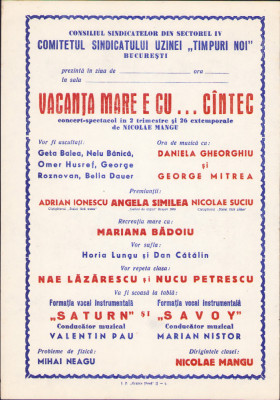HST A455 Afiș concert Angela Similea Nae Lăzărescu Savoy Rom&amp;acirc;nia comunistă foto