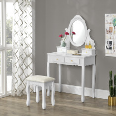 Set masa de toaleta Delia cu oglinda, scaun si 4 sertare [en.casa] HausGarden Leisure