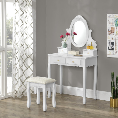 Set masa de toaleta Delia cu oglinda, scaun si 4 sertare [en.casa] HausGarden Leisure foto