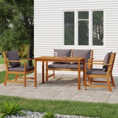 vidaXL Set mobilier de grădină cu perne, 4 piese, lemn masiv de acacia foto