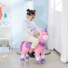 HOMCOM Balansoar pentru copii, design unicorn cu roti pentru 3-6 ani foto
