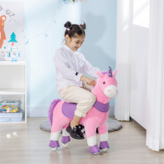 HOMCOM Balansoar pentru copii, design unicorn cu roti pentru 3-6 ani