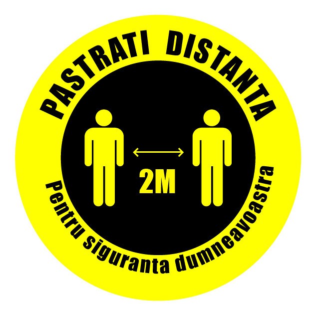 Set 3 BUC - Stickere Podea - Preventie Coronavirus - Pastrati Distanta - Rotund - diametru 22 cm