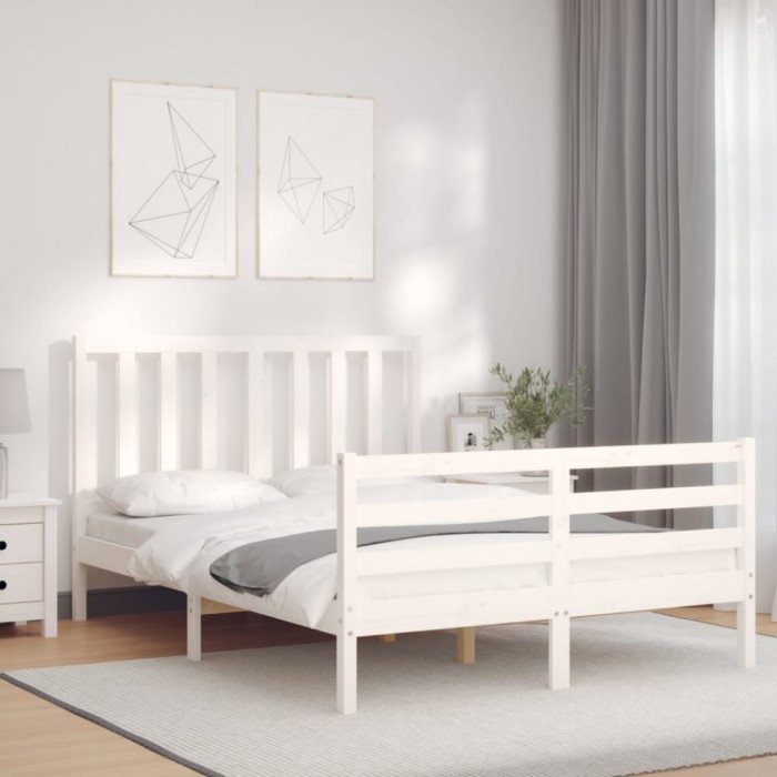 Gossi cadru de pat cu tablie, 140x190 cm, alb, lemn masiv