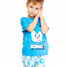 Pijama copii, cu maneca scurta, Sonic The Hedgehog 100% bumbac, Albastru