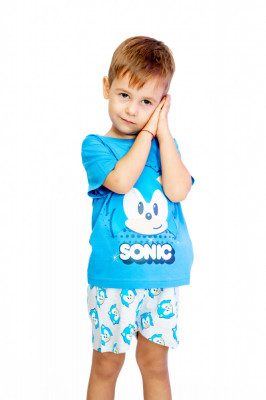 Pijama copii, cu maneca scurta, Sonic The Hedgehog 100% bumbac, Albastru foto