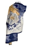 Fular dama l&acirc;nă de lux, albastru/galben, 180x60cm, Multicolor, Lana