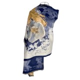 Fular dama l&acirc;nă de lux, albastru/galben, 180x60cm