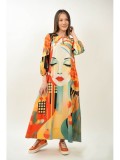 Cumpara ieftin Rochie Lunga Dama FashionLand Meditatie Urbana ZENYA, Buzunare, Multicolora, Poliester/Elastan, Marime Universala (S-XL)