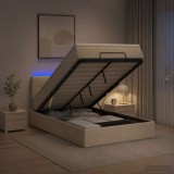 Cumpara ieftin Pat Ottoman cu Saltea si LED Crem 120 x 200 cm Tesatura