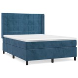 Cumpara ieftin Pat box spring cu saltea, albastru inchis, 140x200 cm, catifea