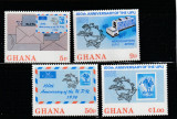 Ghana 1974-U.P.U.,Centenar,serie 4 valori dantelate,MNH,Mi.548A-551A, Organizatii internationale, Nestampilat