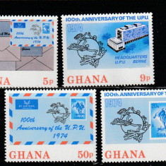 Ghana 1974-U.P.U.,Centenar,serie 4 valori dantelate,MNH,Mi.548A-551A